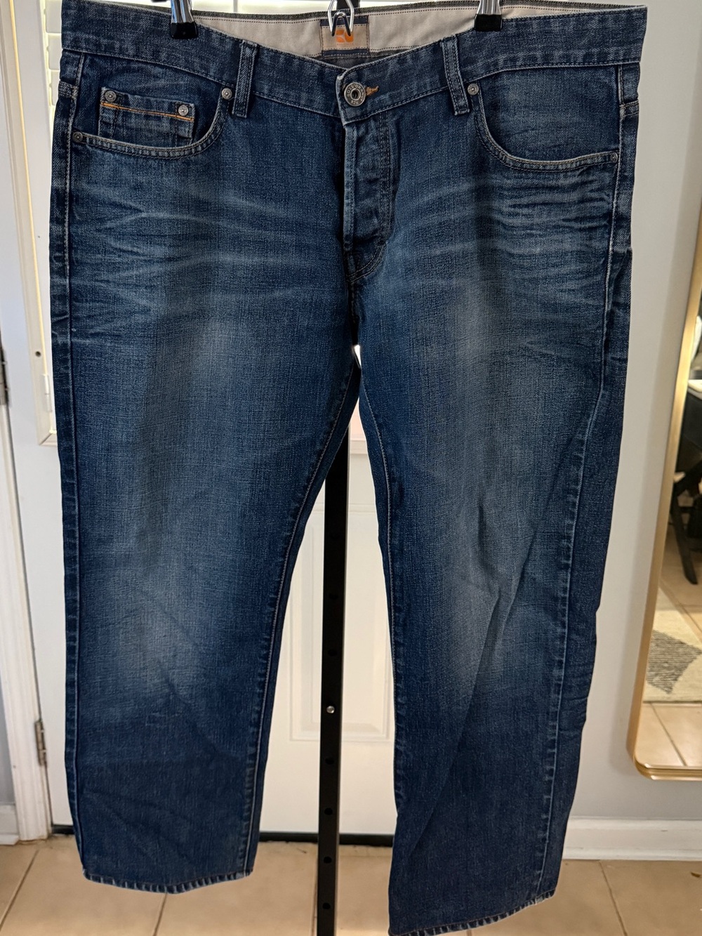 BOSS ORANGE Men's Dark Blue Washed Bootcut Jeans